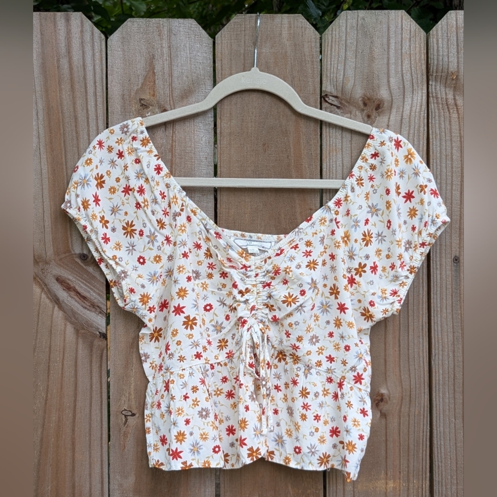 Hippie Rose Floral Ruched Blouse - Red and Orange